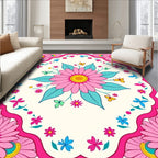 Pink Daisy Butterfly Floral Pattern Rug