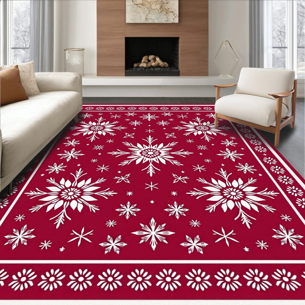 Crimson Snowflake Medley Border Rug