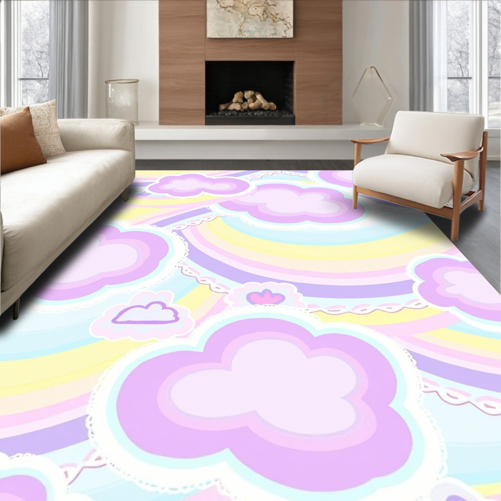 Pastel Cloud Rainbow With Scalloped Trim Rug
