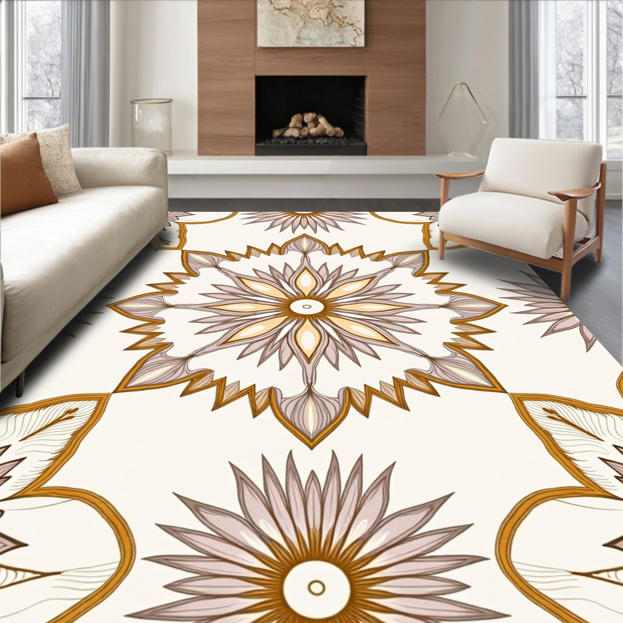 Ornate Floral Inspired Mandala Pattern Rug