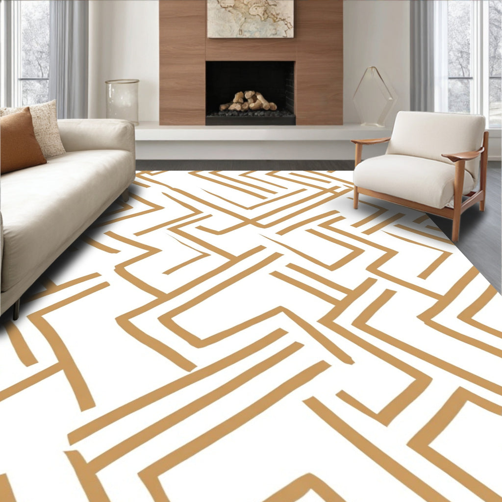 Geometric Lines Abstract Gold Pattern Rug