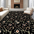 Black Floral Swirl Pattern Rug