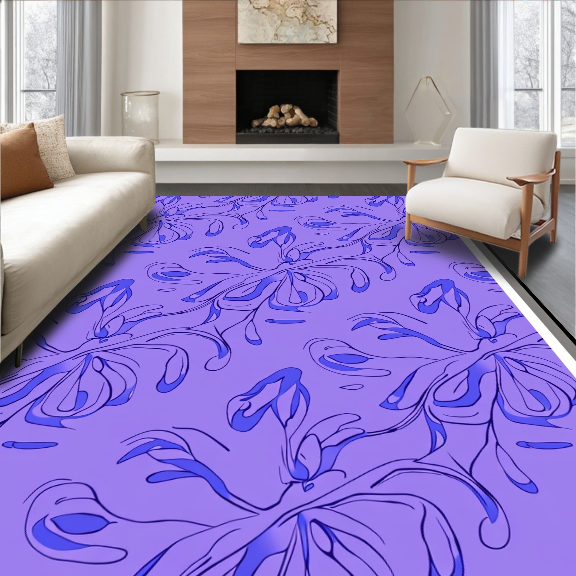 Abstract Swirling Floral Pattern Rug