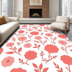 Coral Pink Blooming Flowers Pattern Rug