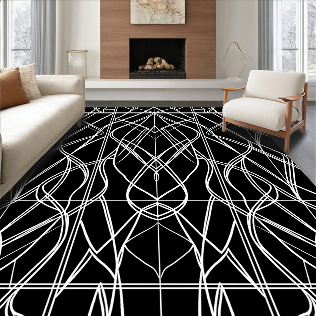 Abstract White Line Art Pattern Rug