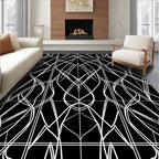 Abstract White Line Art Pattern Rug