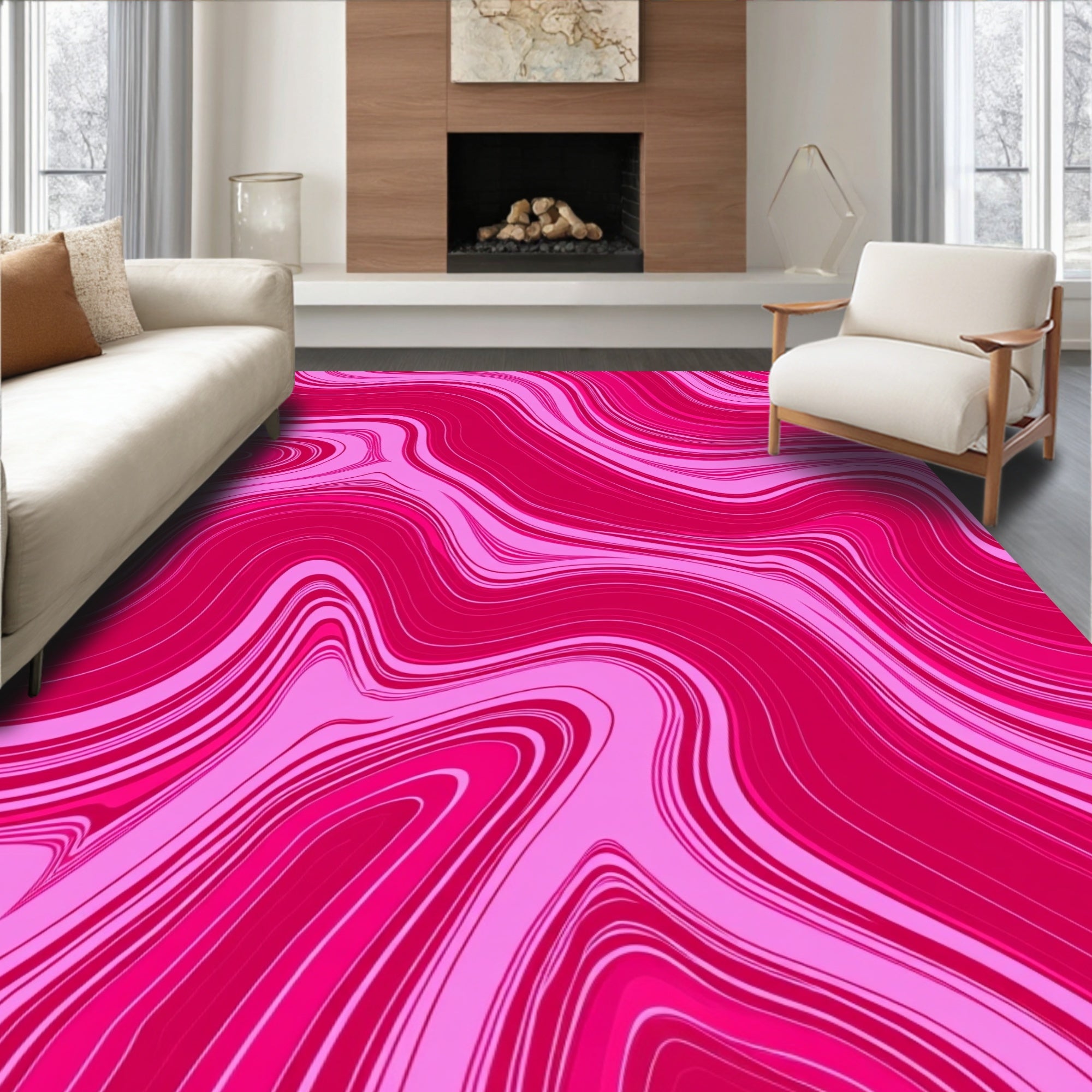 Bold Pink Swirl Abstract Pattern Rug