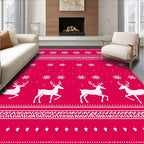 Crimson White Reindeer Snowflake Stripe Rug