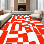 Abstract Red White Geometric Pattern Rug