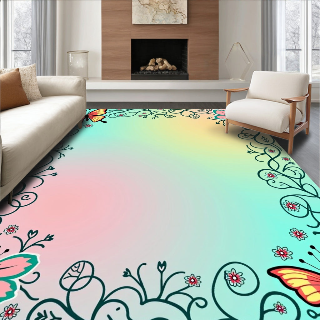 Floral Butterflies Gradient Pattern Rug