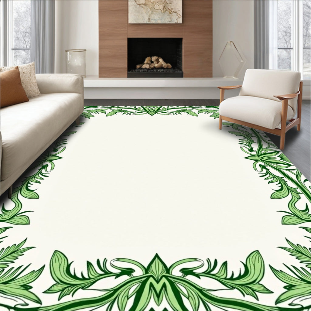 Elegant Green Floral Vines Pattern Rug