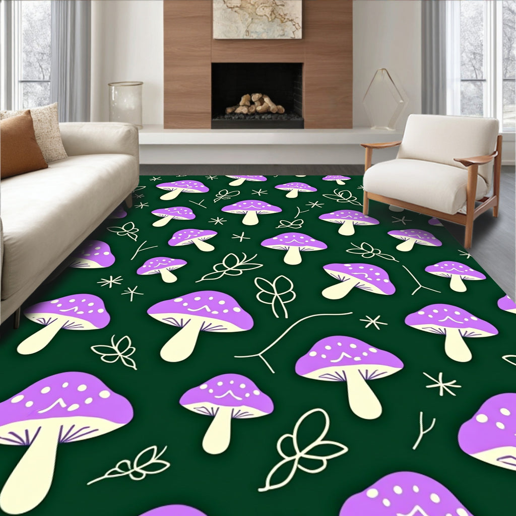 Purple Mushroom Forest Whimsical Art Rug