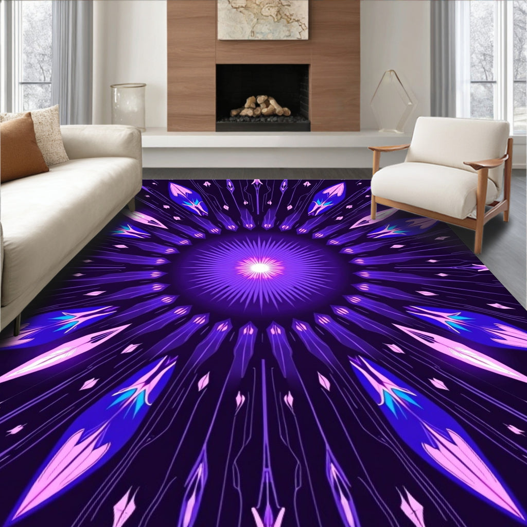 Radiant Violet Geometric Burst Rug