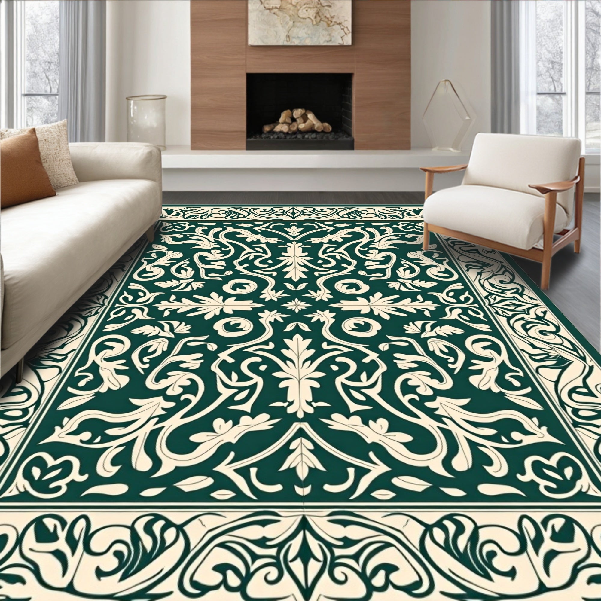 Classic Floral Scroll Patterned Rug
