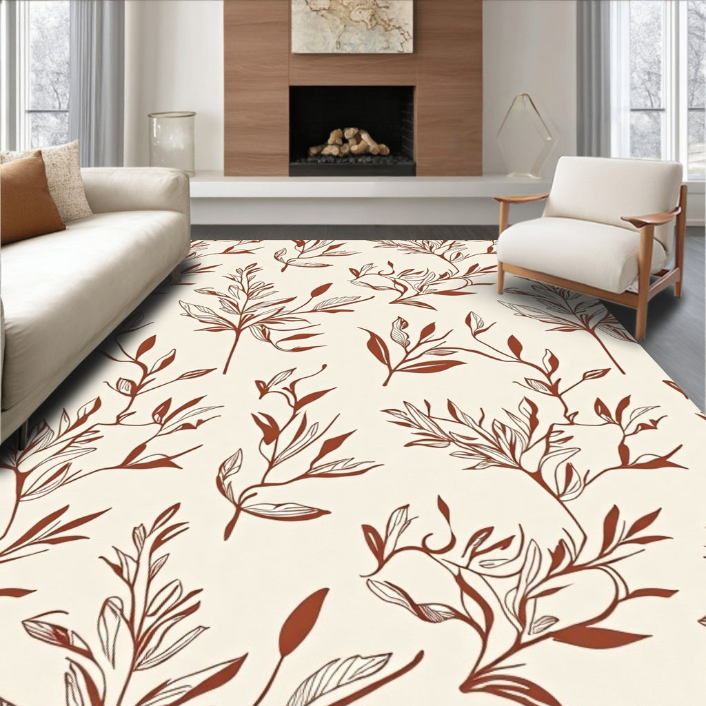 Classic Earthy Botanical Line Art Pattern Rug