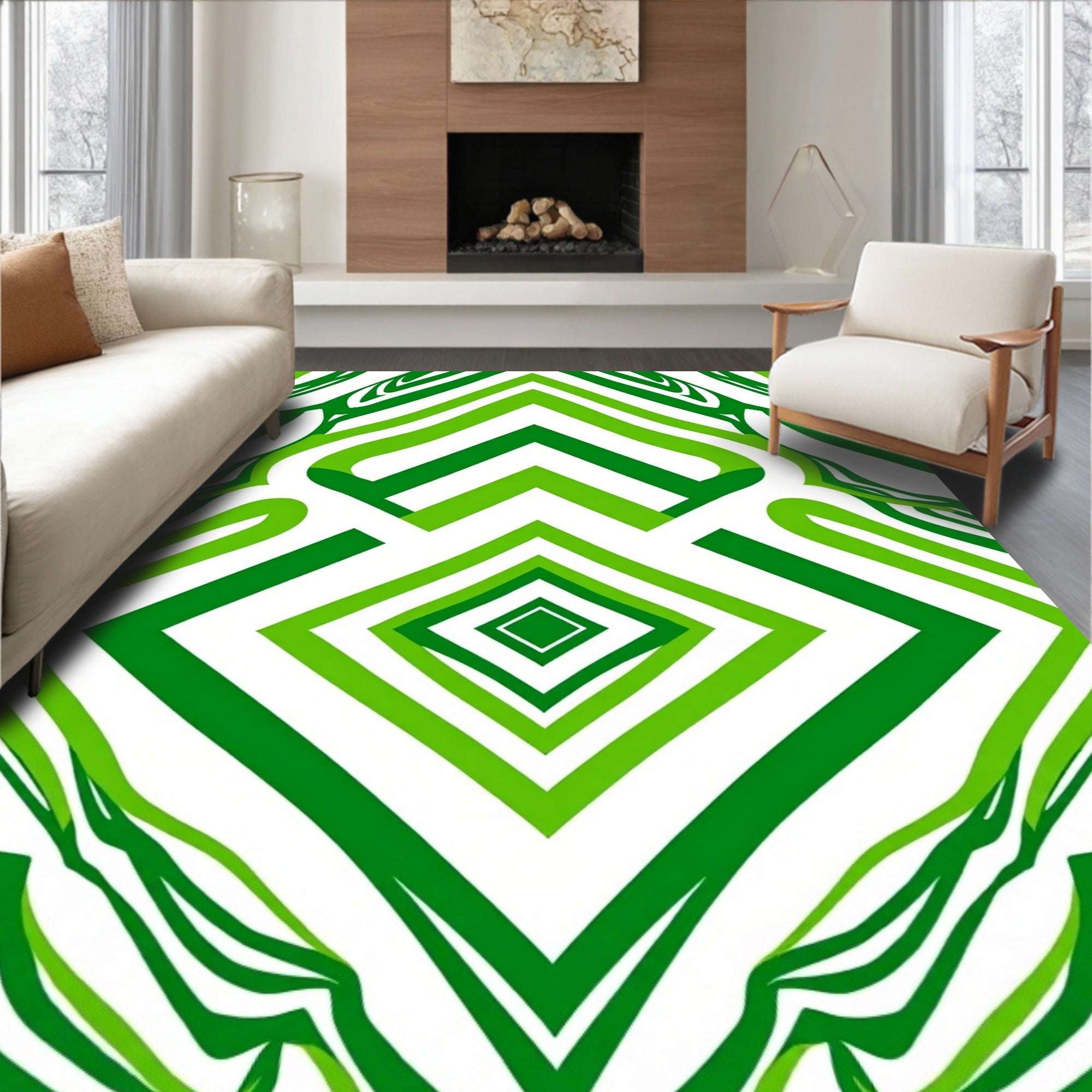 Green Diamond Chevron Abstract Rug