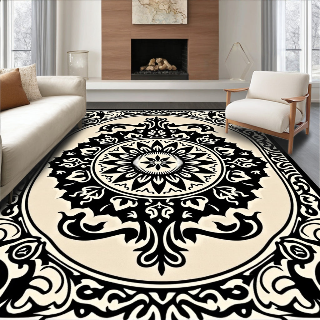 Black Cream Arabesque Ornament Rug