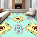 Ornate Teal Yellow Floral Medallion Pattern Rug