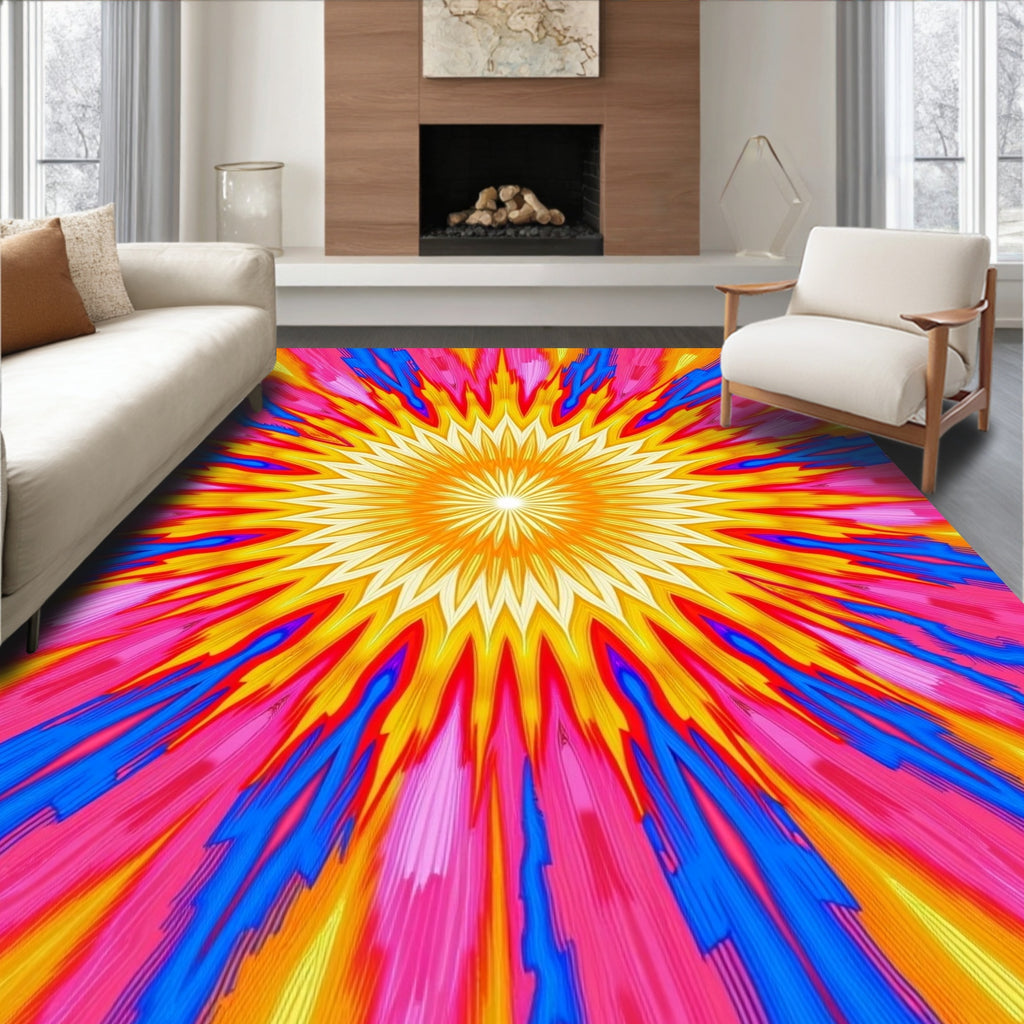 Radiant Sunburst Mandala Pattern Rug