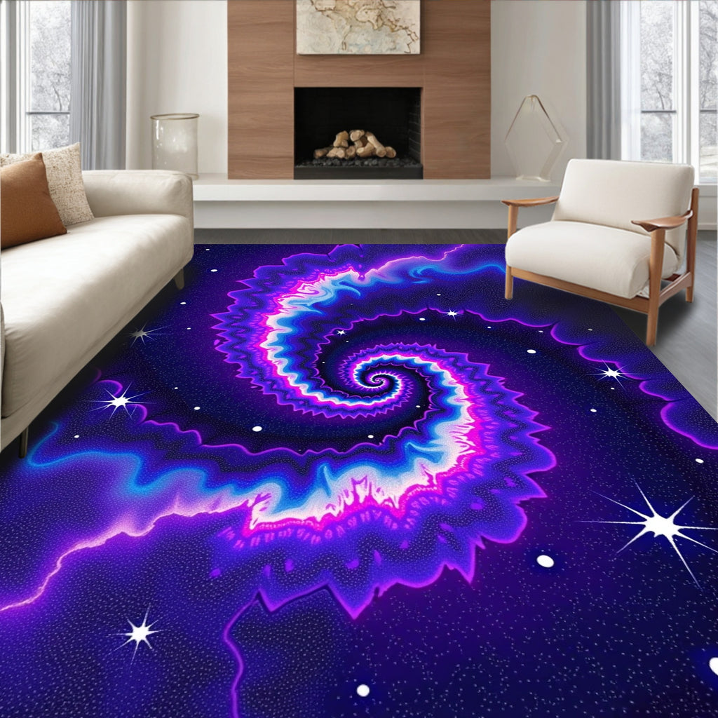 Cosmic Swirl Vibrant Neon Spiral Rug
