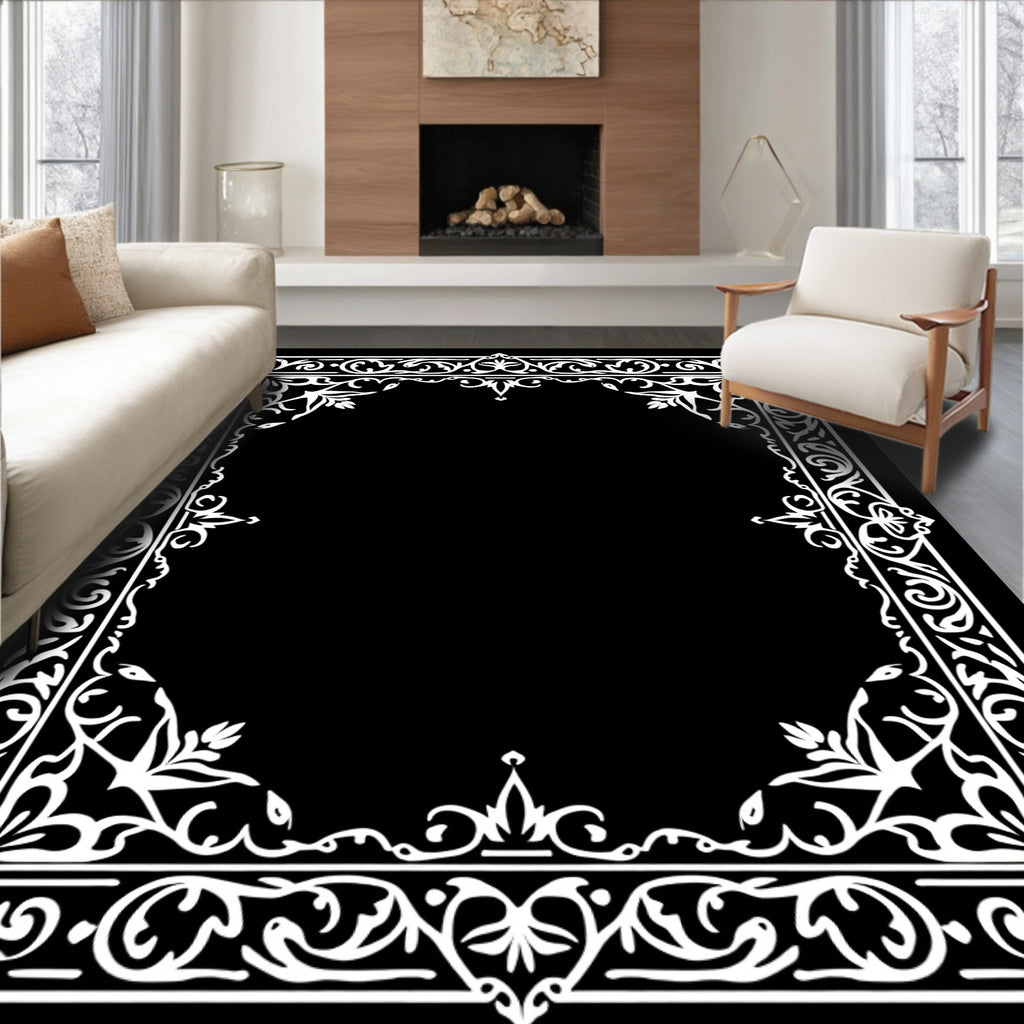 Ornate Floral Border Pattern Rug