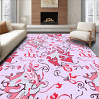 Abstract Red Swirls Blooms Pattern Rug