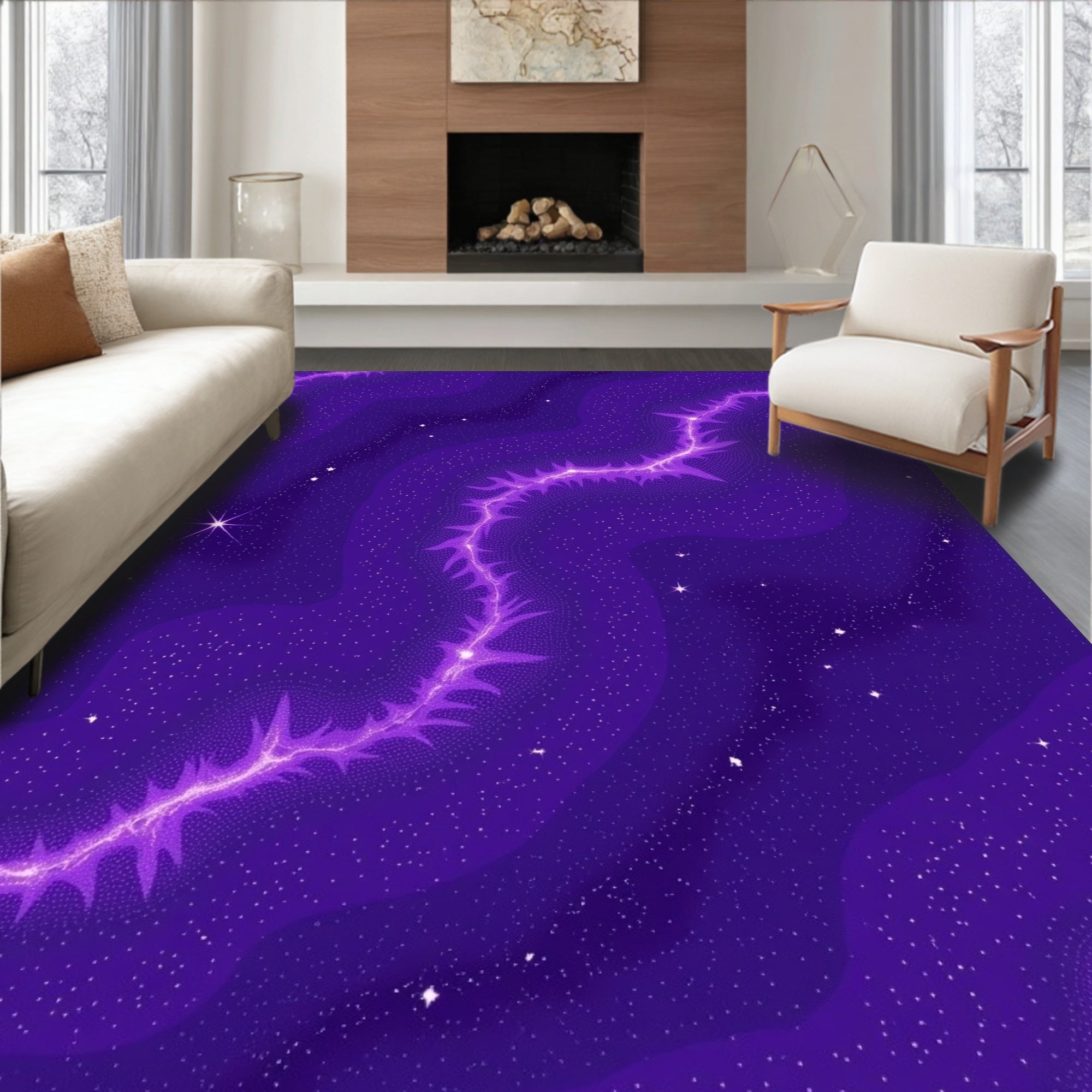 Purple Cosmic Nebula Lightning Design Rug