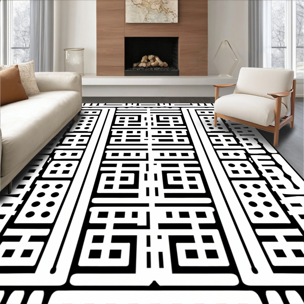 Bold Black White Graphic Pattern Rug