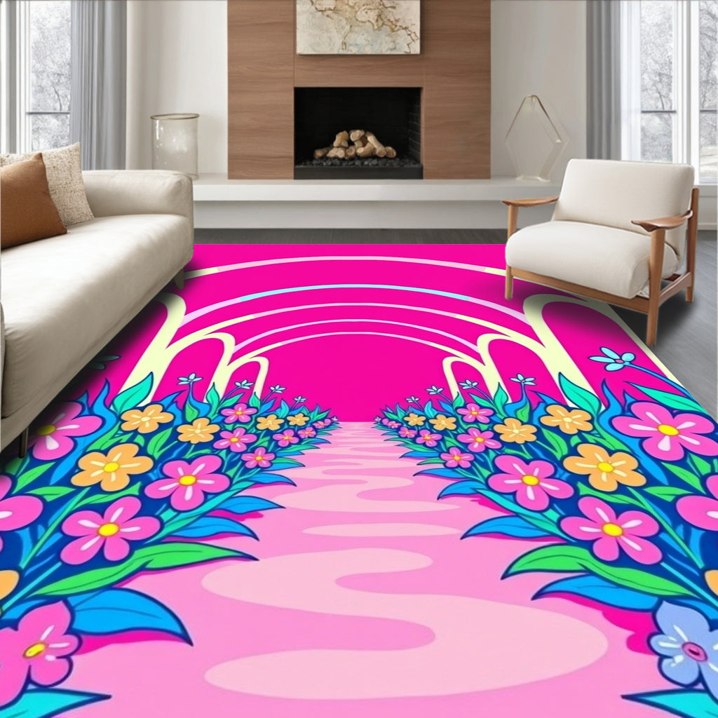 Vibrant Floral Garden Archway Rug