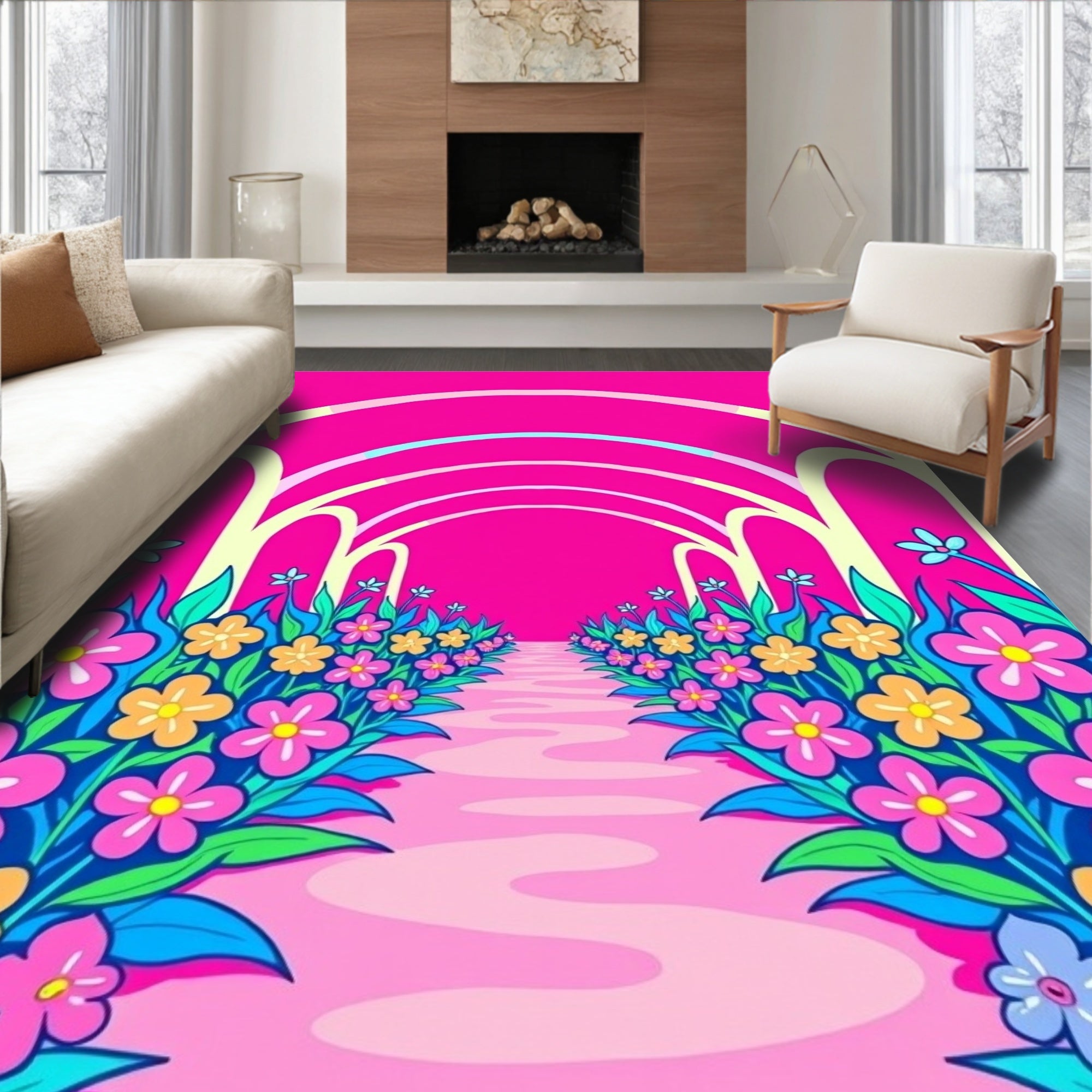 Vibrant Floral Garden Archway Rug