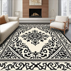 Classic Black Ivory Floral Ornament Rug