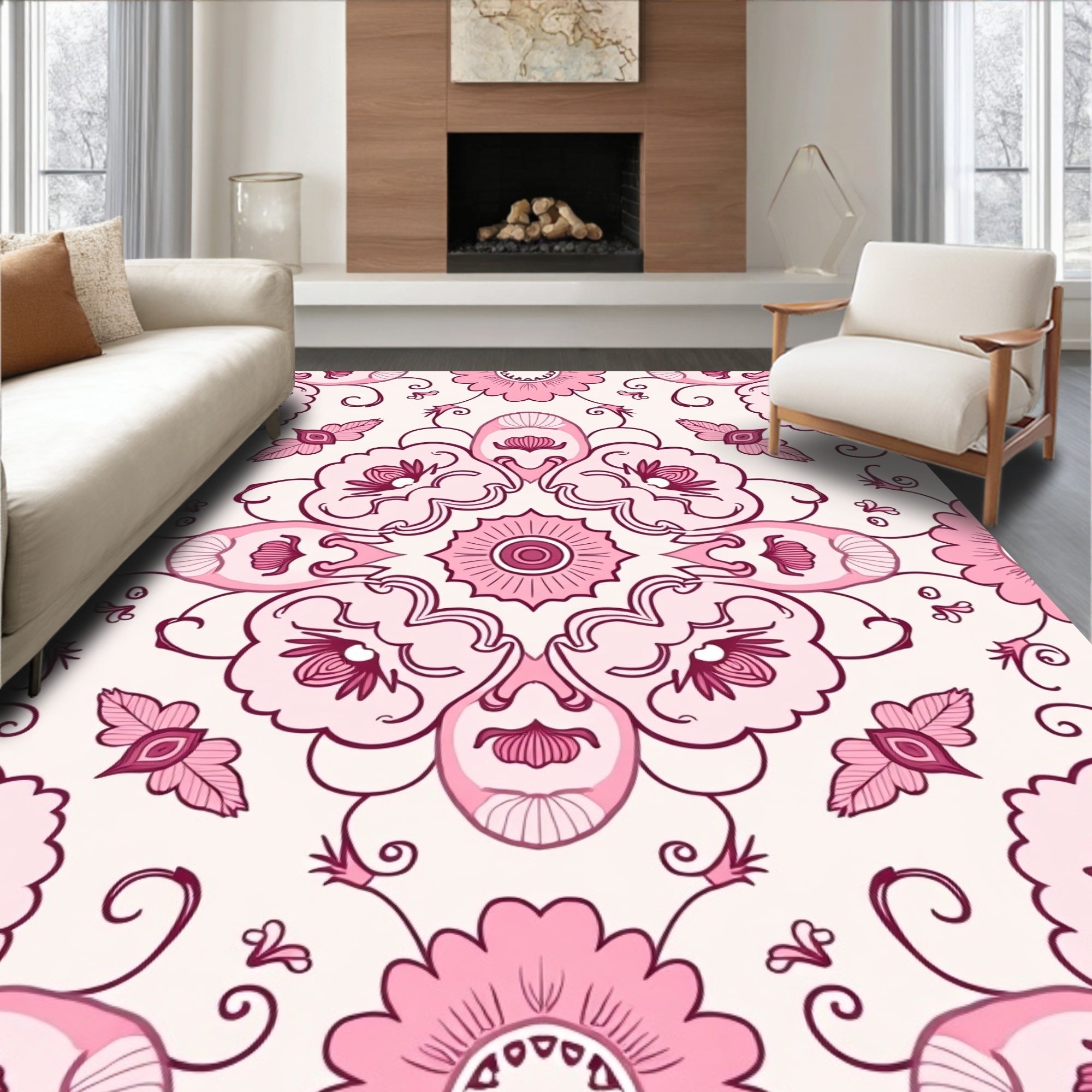 Pink Floral Inspired Pattern Design Rug