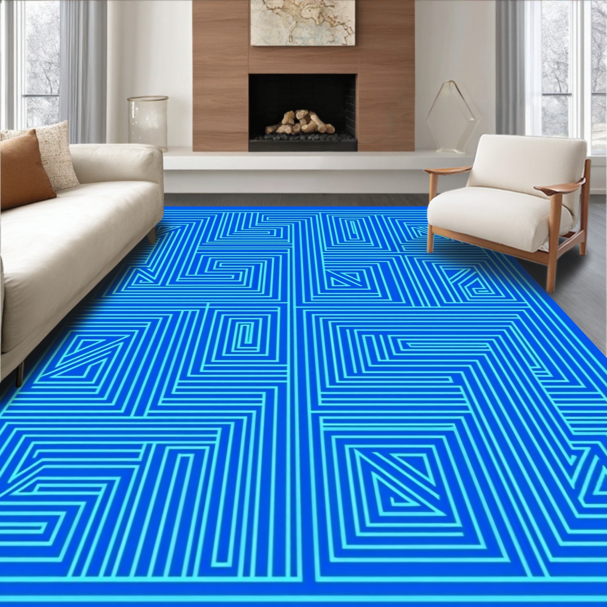 Geometric Maze Pattern Rug