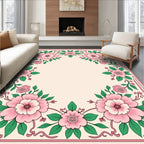 Sweet Pink Floral Garland Border Rug
