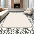 Ornate Scrollwork Black Border Design Rug