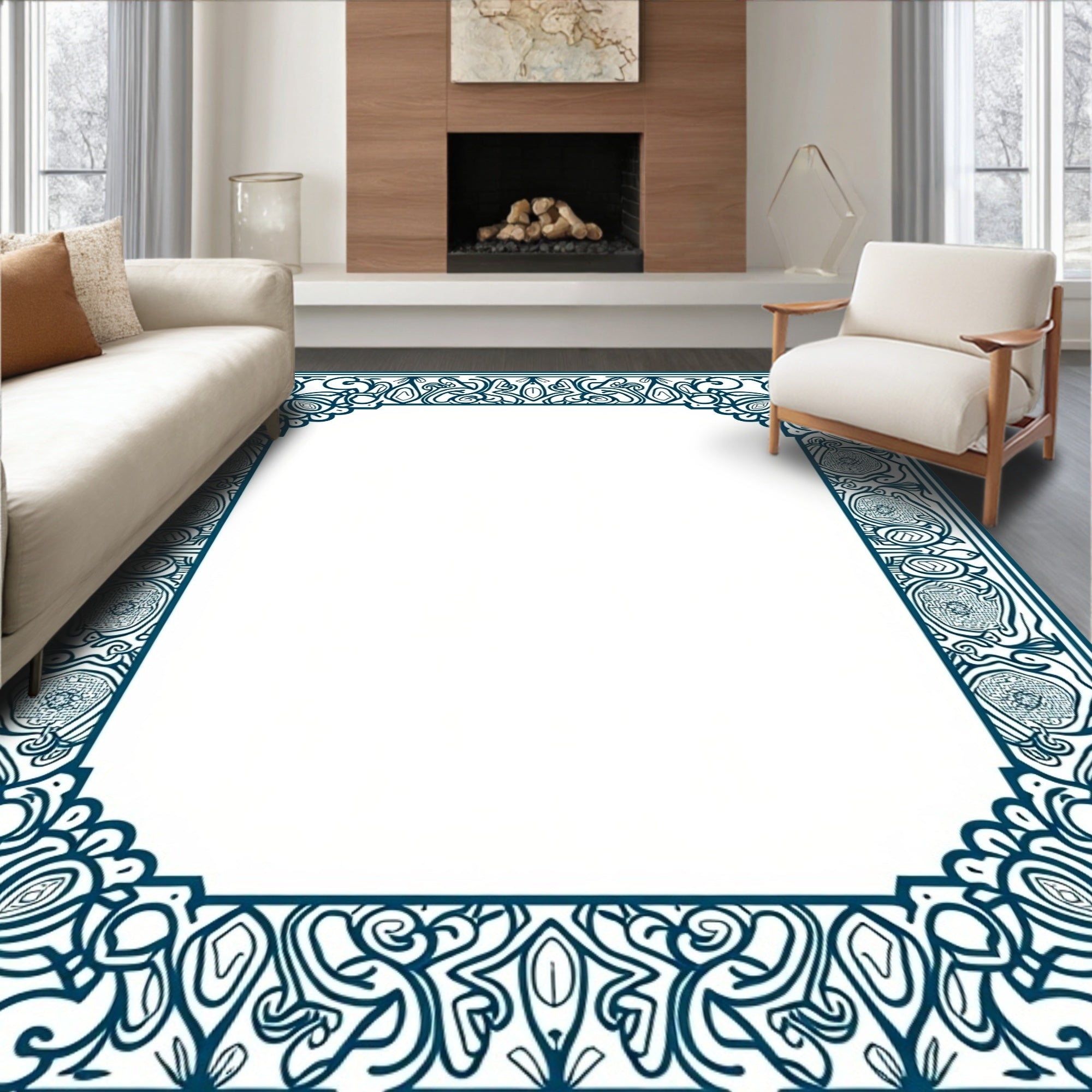 Art Nouveau Floral Swirl Border Design Rug