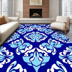 Bold Blue White Floral Pattern Rug