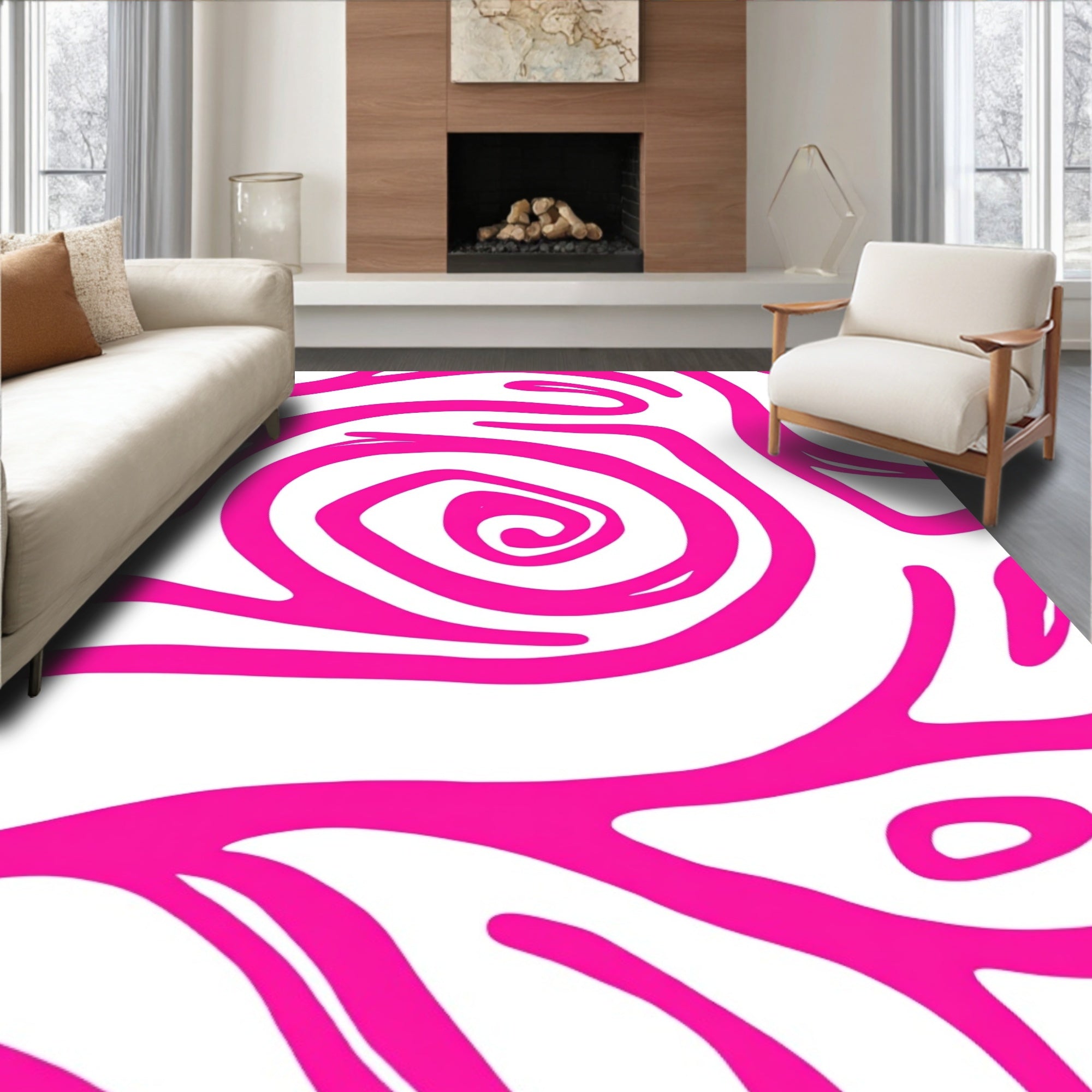 Bright Pink Swirl Abstract Pattern Rug