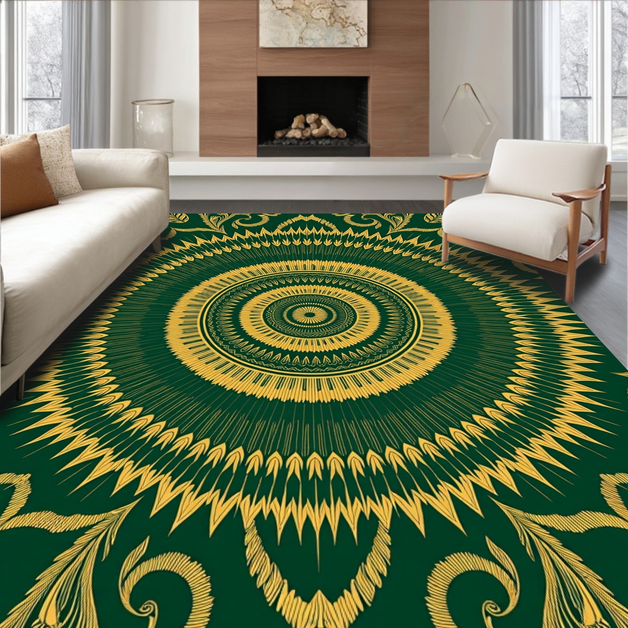 Emerald Gold Radiating Floral Medallion Rug