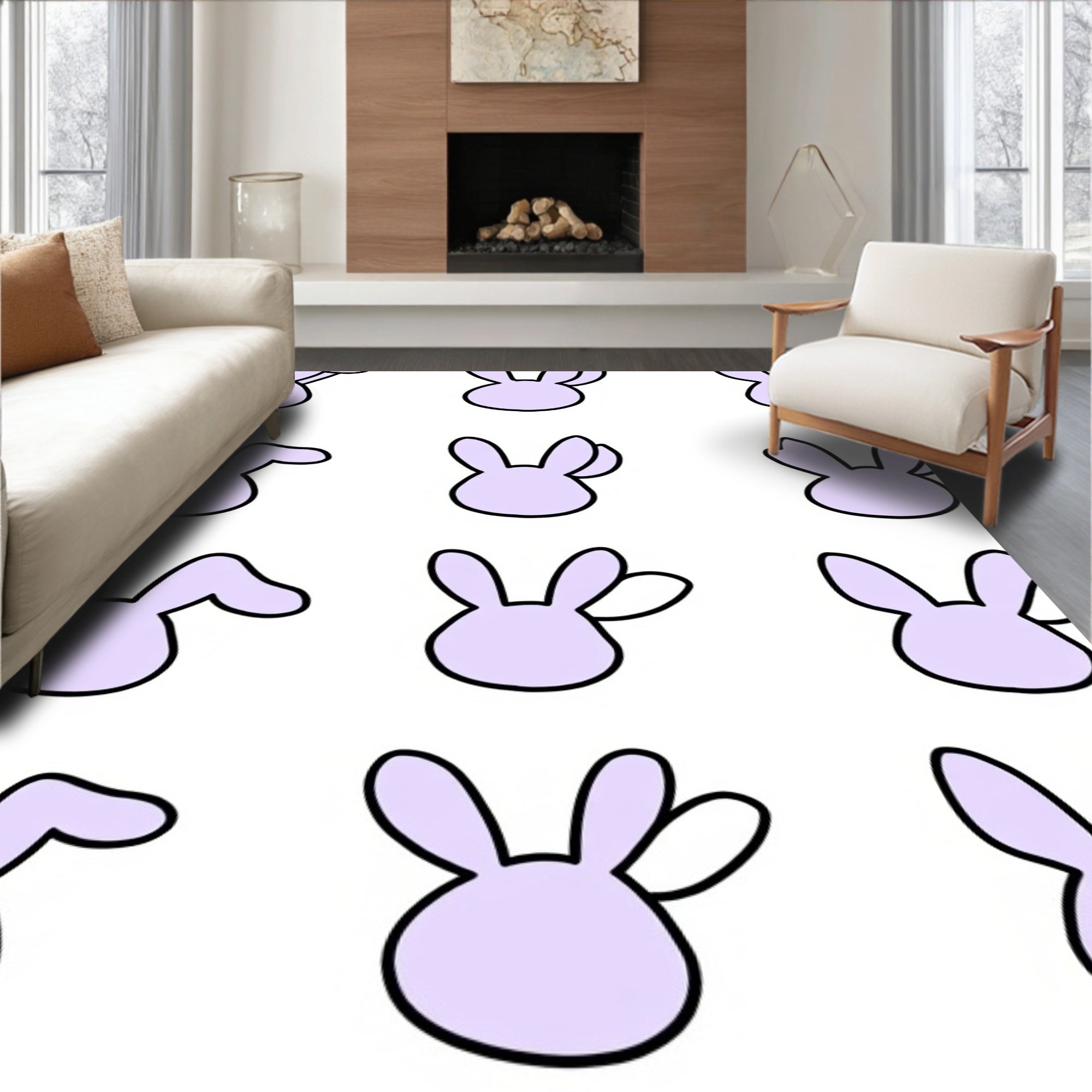 Cute Purple Bunny Pattern Rug