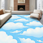 Sky Blue White Cloudscape Print Rug