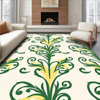 Green Yellow Scrollwork Floral Accents Rug