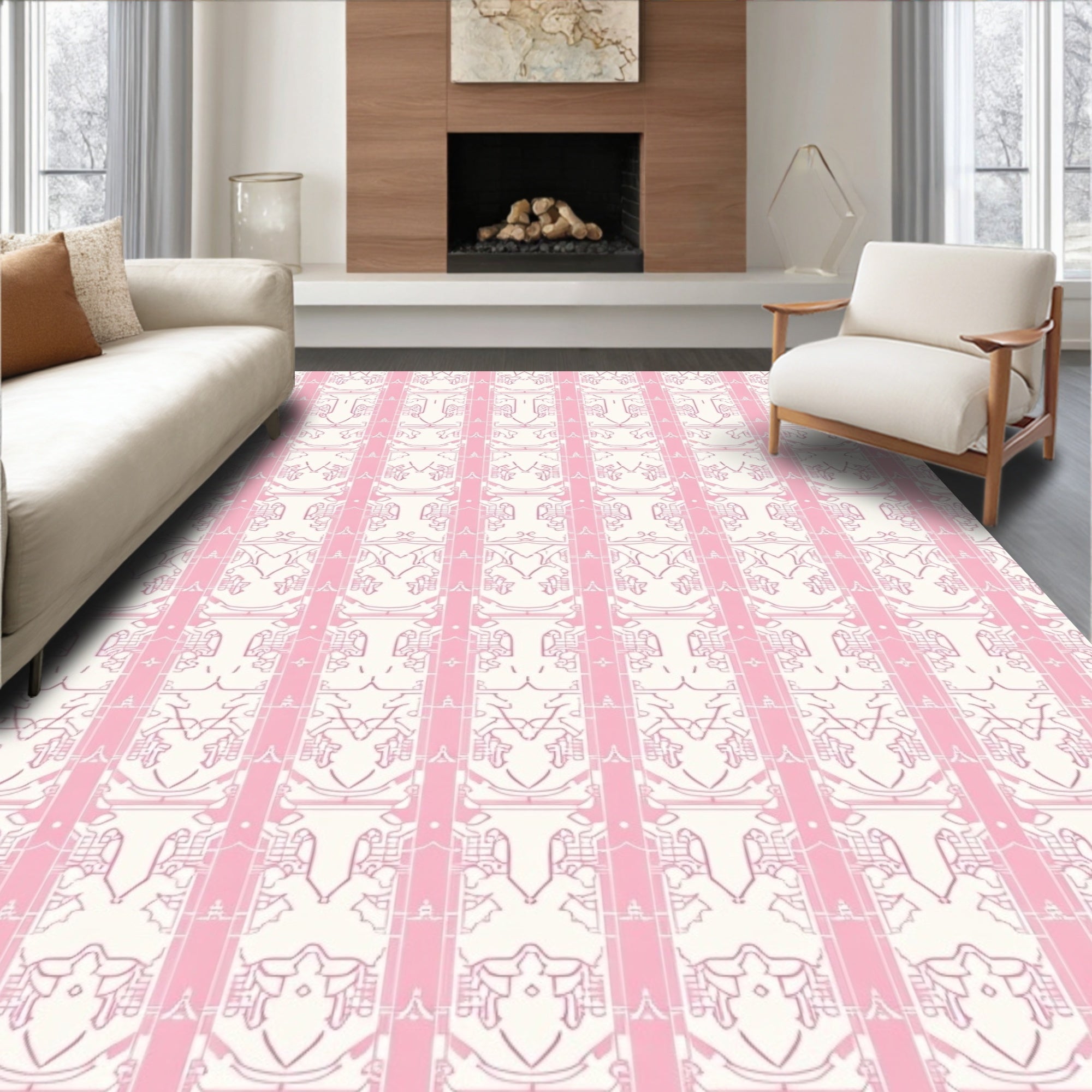 Pink Geometric Art Deco Inspired Pattern Rug