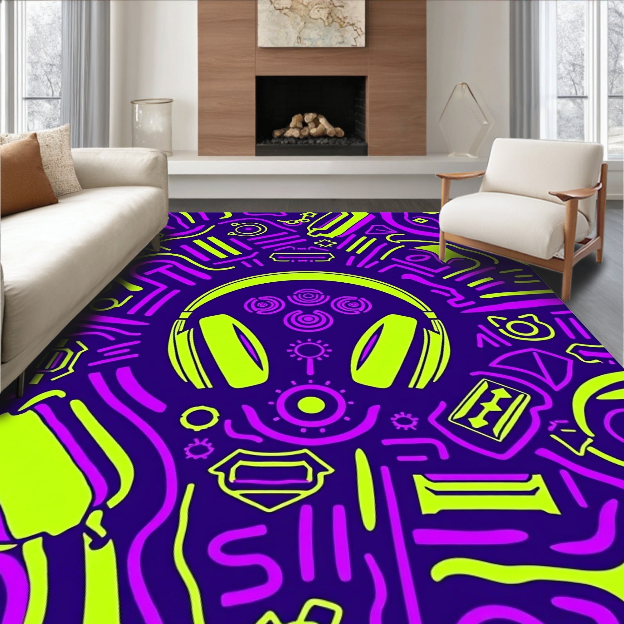 Bold Lime And Magenta Abstract Pattern Rug