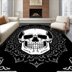 Black White Skull Mandala Frame Rug
