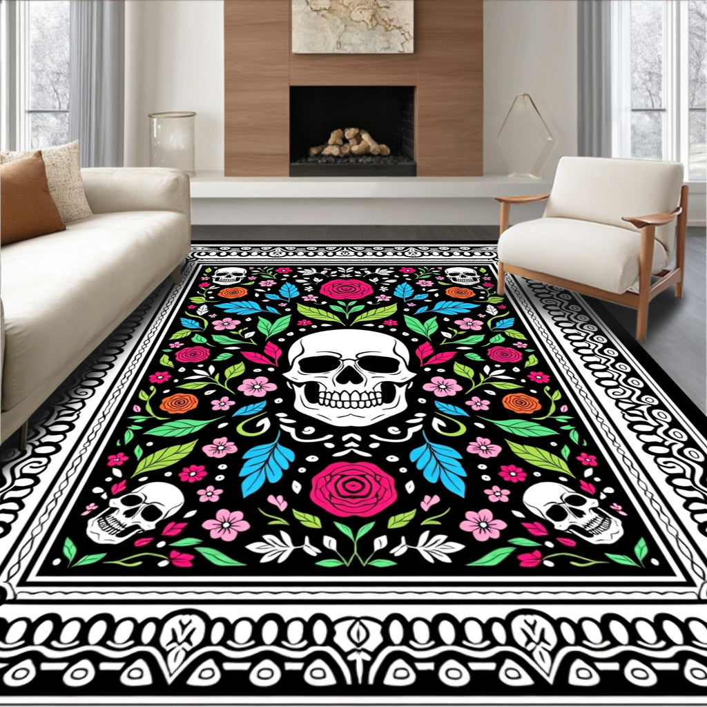 Skulls Floral Pattern Rug