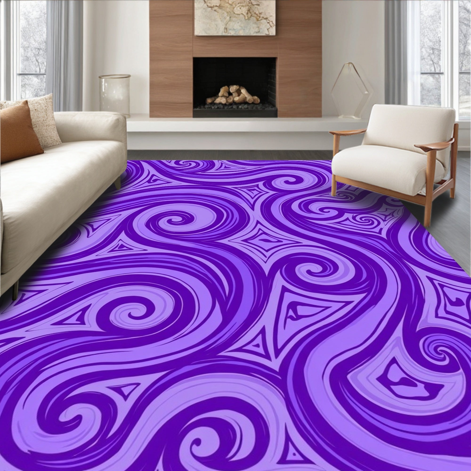 Abstract Swirling Patterns Purple Rug