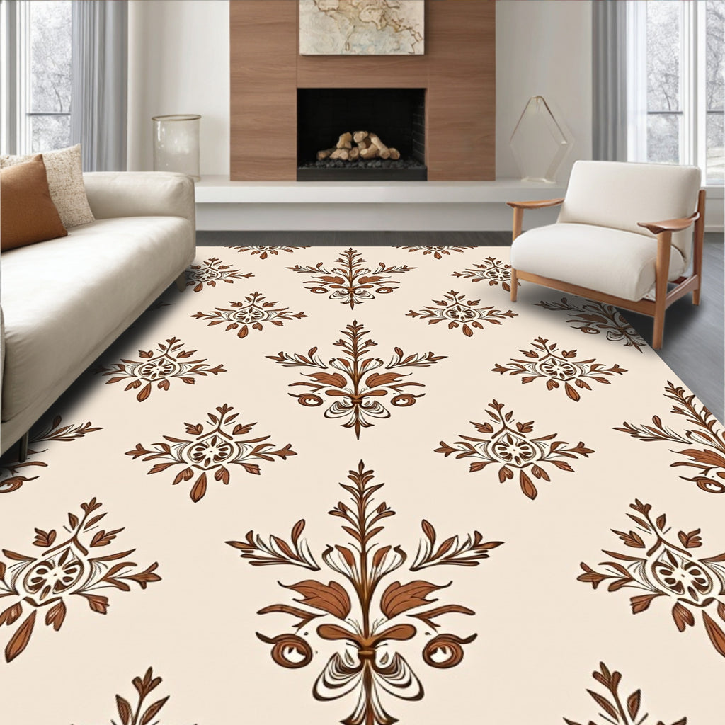 Ornate Damask Floral Pattern Rug