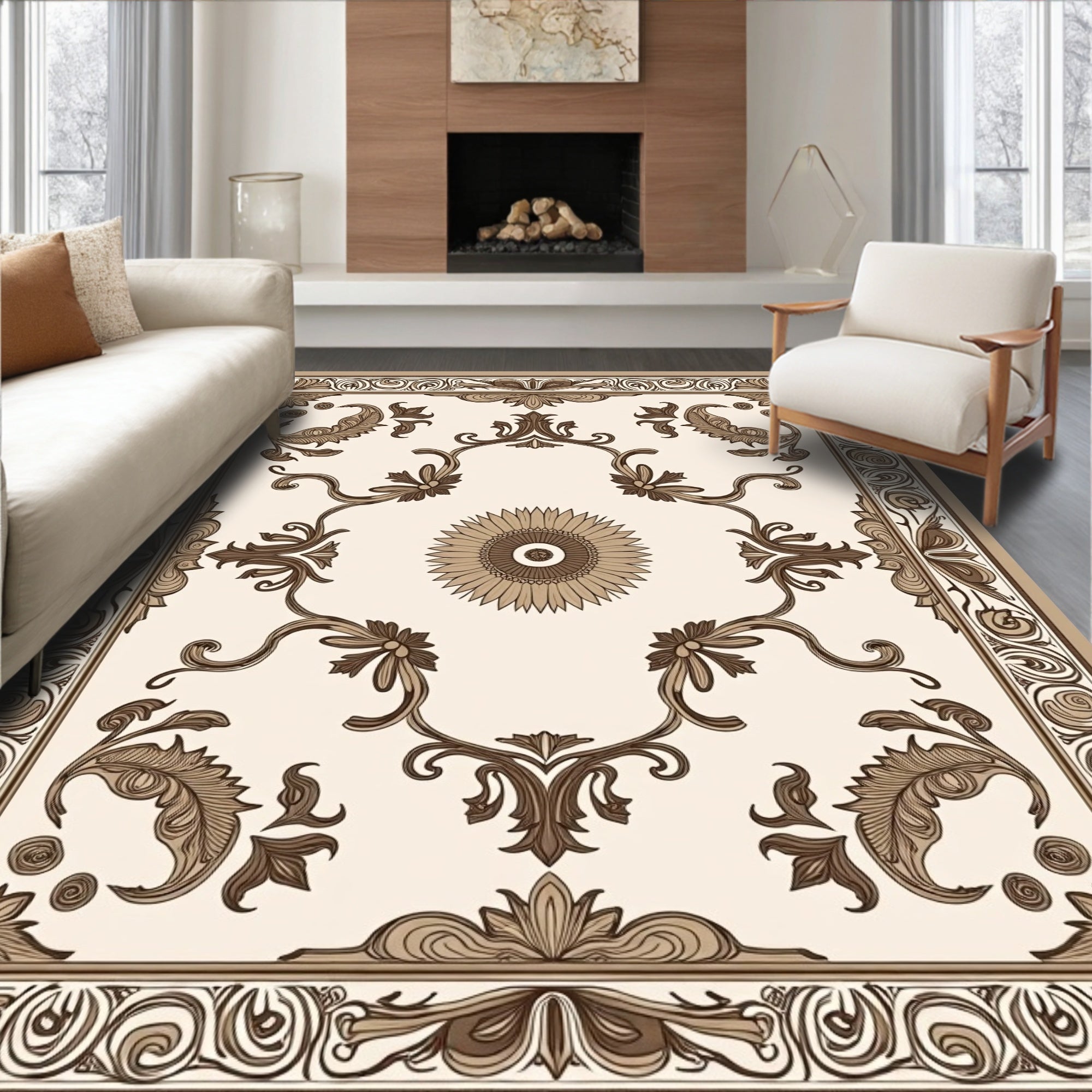 Vintage Floral Scroll Pattern Rug