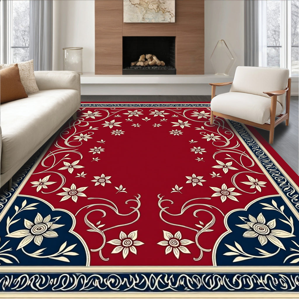 Floral Elegance Red Cream Navy Rug